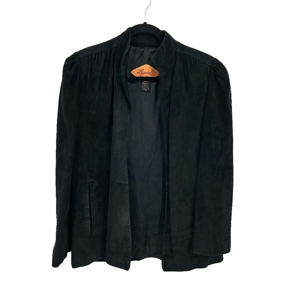 LAPIEL Women's Vintage Made In Italy Black Leather Suede Open Jacket Size 5 / 6